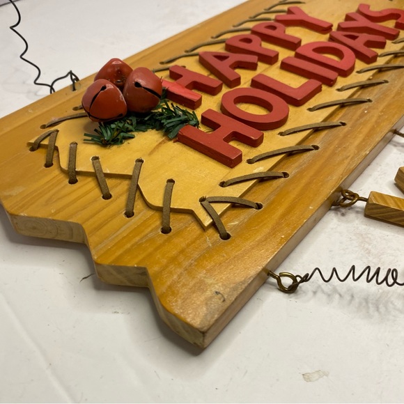 Primitive Rustic Country Happy Holidays Wood Block Sign Cabin Cottage Christmas - Picture 8 of 9